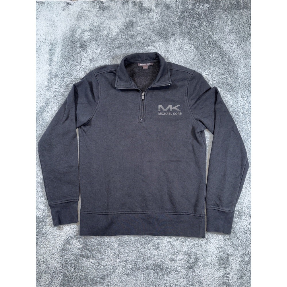 Michael Kors Mens 1/4 zip Pullover Sweater, Size M Black Long Sleeve